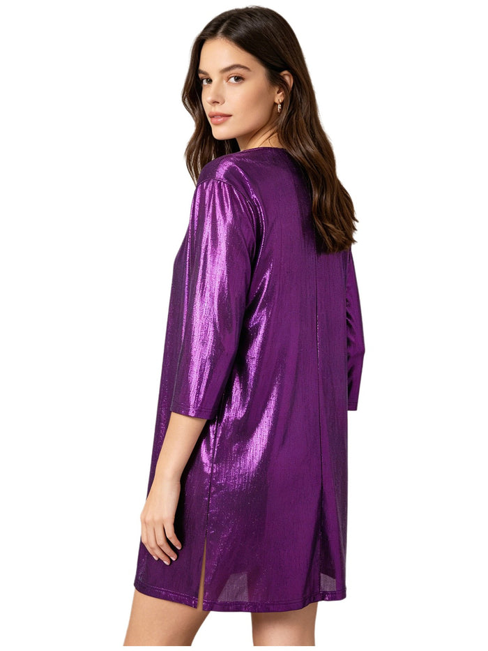 Womens T-shirt Bachelor Party Dress Pencil Bodycon 3/4 Sleeve Metallic Pockets