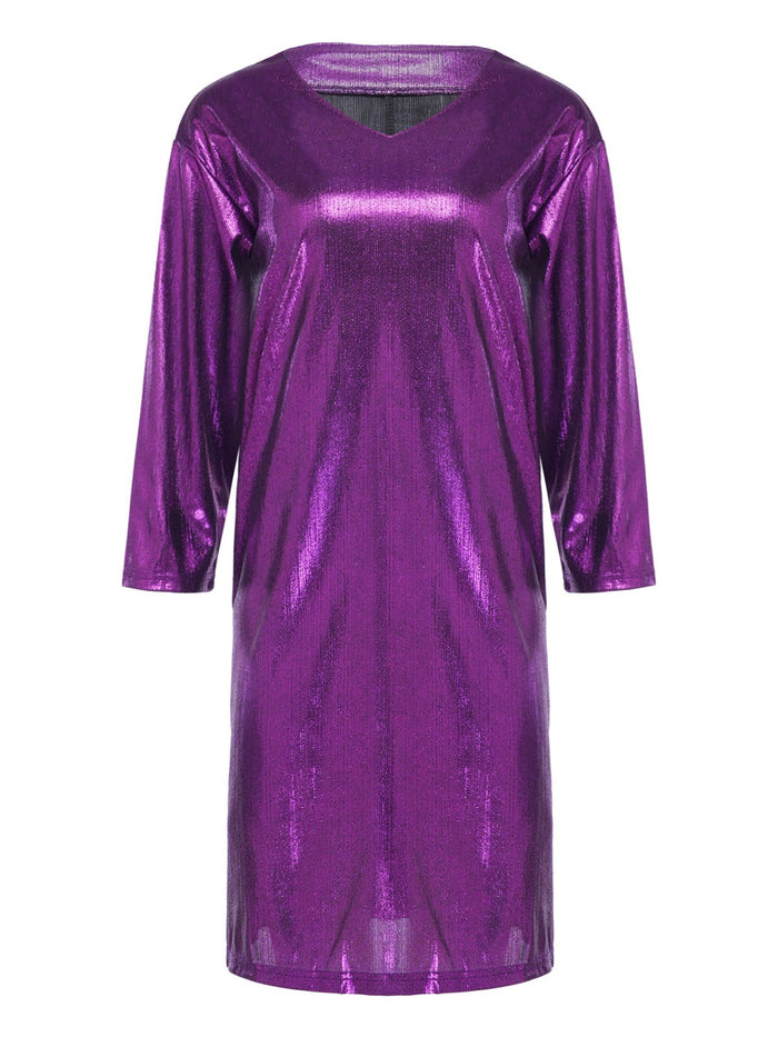 Womens T-shirt Bachelor Party Dress Pencil Bodycon 3/4 Sleeve Metallic Pockets