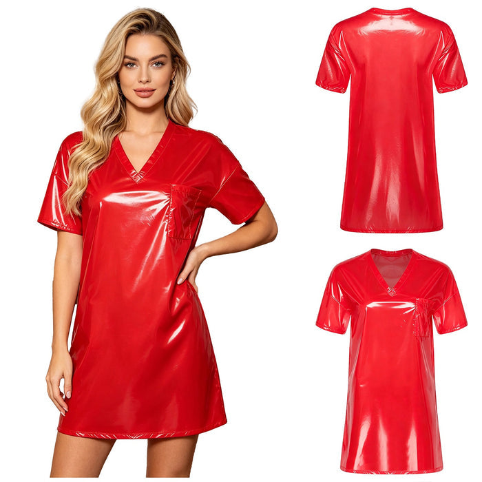 Womens Waterproof Sleep Dress V Neck Loose Mini Dress Oversized T-shirt Party