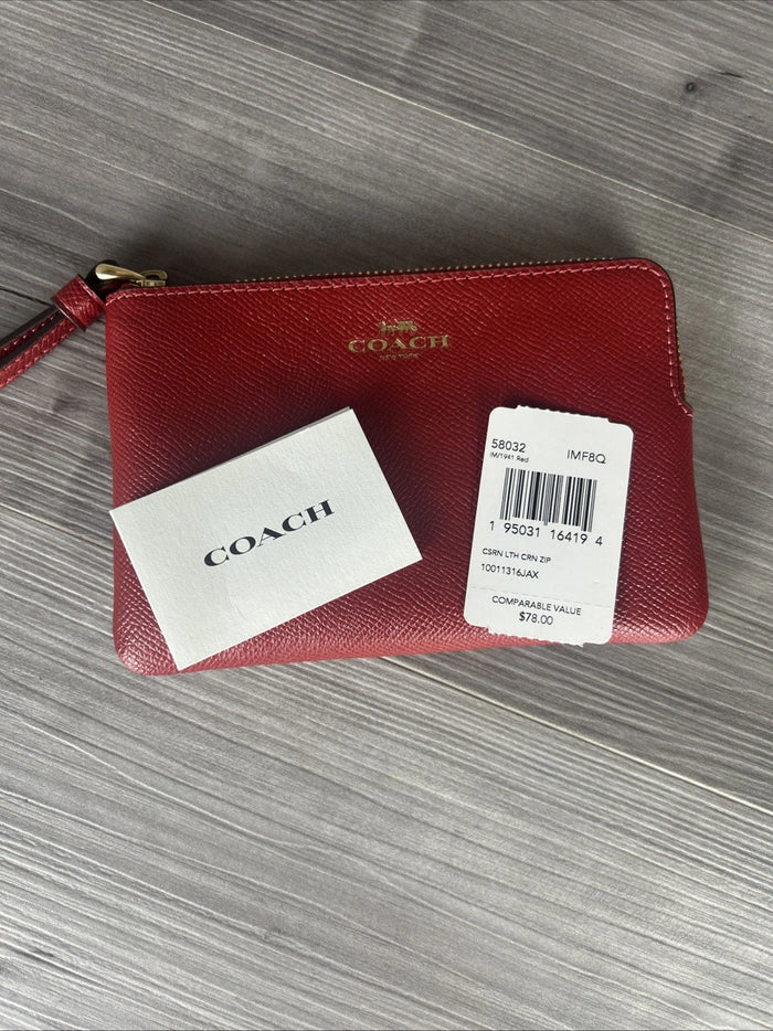 Coach Women's Wristlet Red – Authentic Designer Zip Wallet Clutch, NWT