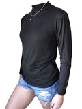 Womens XS long sleeve black cotton high neck shirt 95% Cotton 5% Spandex