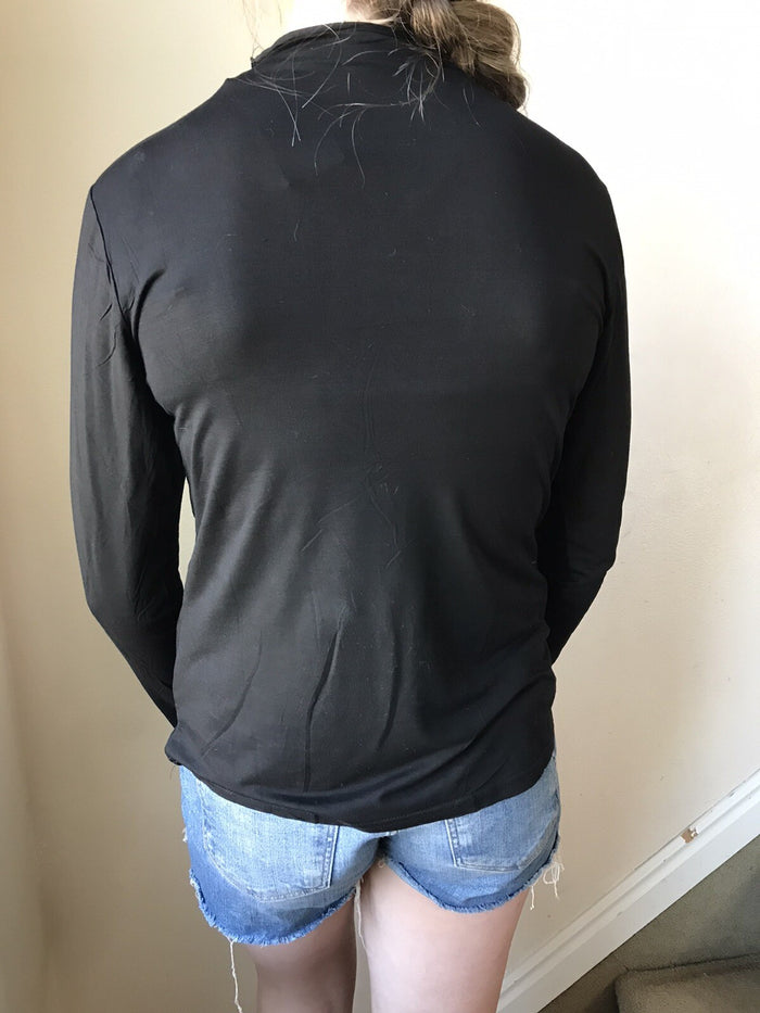 Womens XS long sleeve black cotton high neck shirt 95% Cotton 5% Spandex