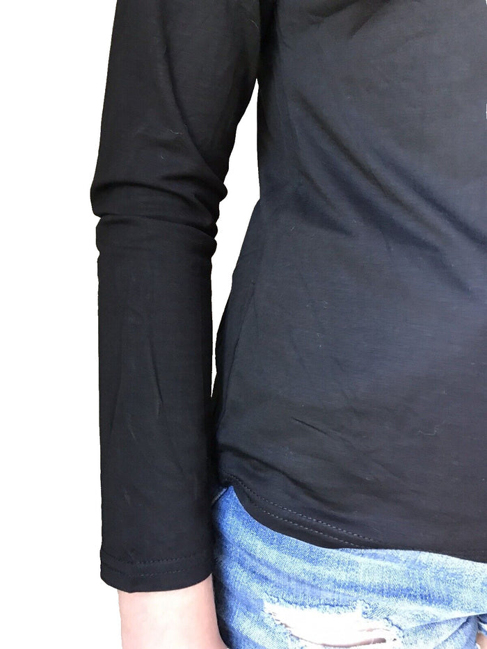 Womens XS long sleeve black cotton high neck shirt 95% Cotton 5% Spandex