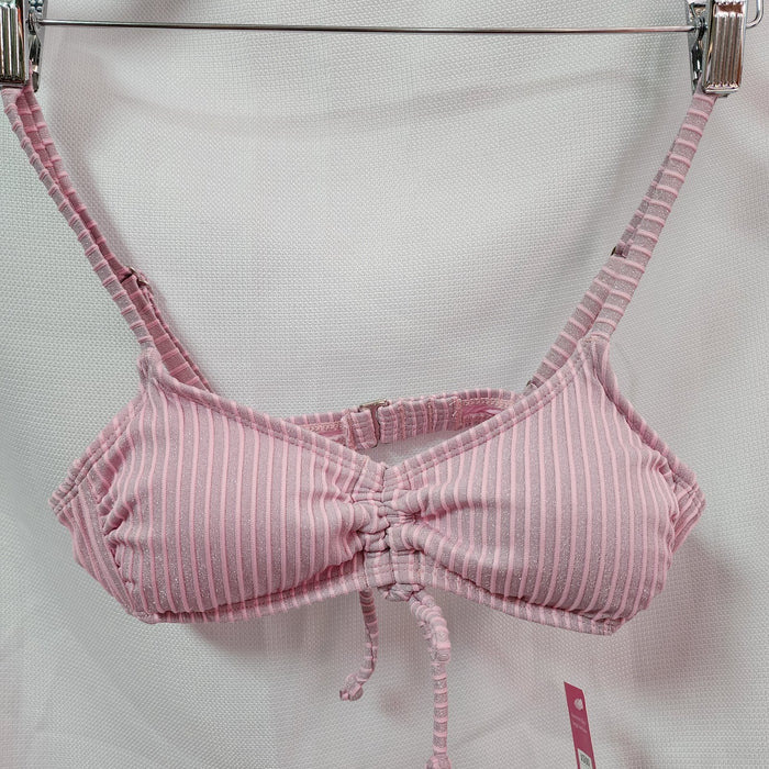 Xhilaration Juniors' Metallic Ribbed Cinched Bralette Bikini Top, Light Pink