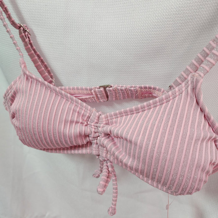 Xhilaration Juniors' Metallic Ribbed Cinched Bralette Bikini Top, Light Pink