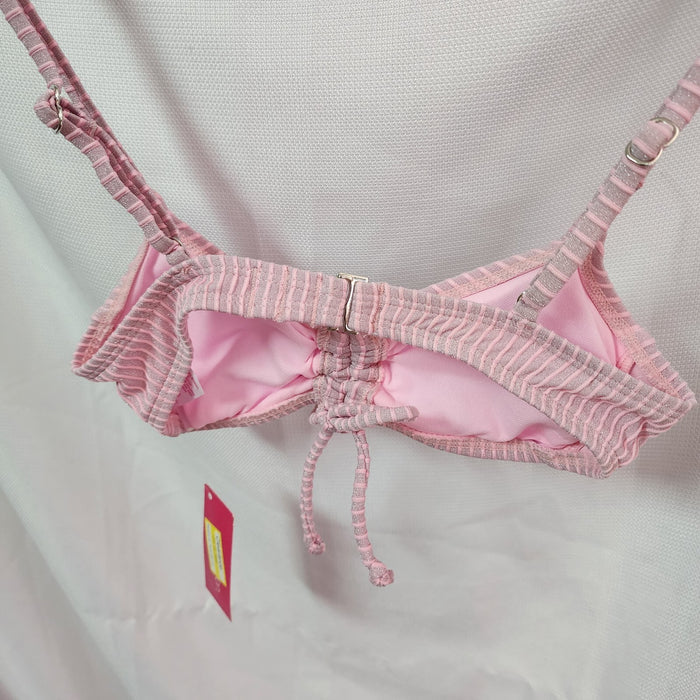 Xhilaration Juniors' Metallic Ribbed Cinched Bralette Bikini Top, Light Pink