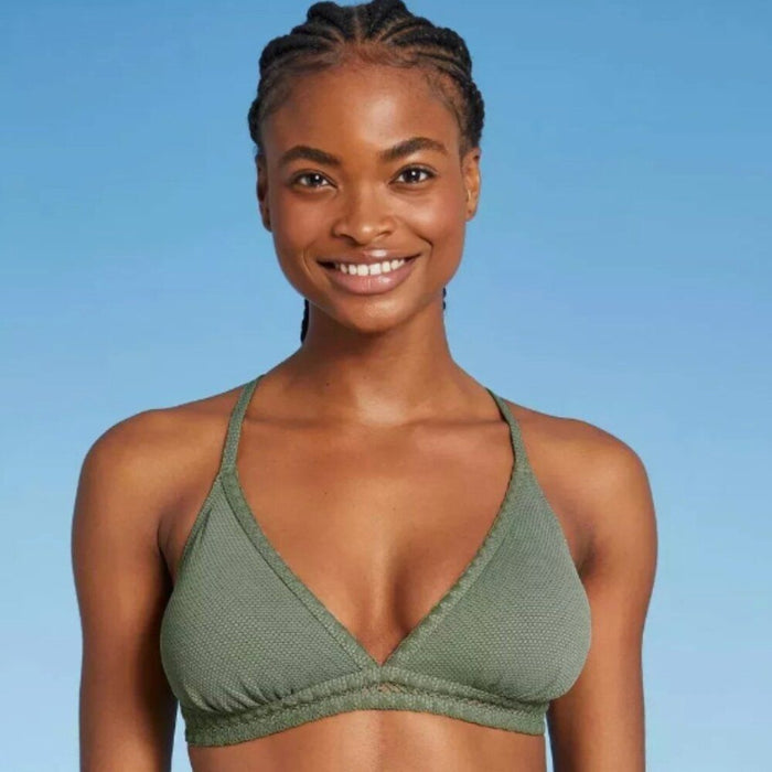 Xhilaration Pique Crochet Trim Triangle Bikini TOP Sage Green XL (12-14) JRS