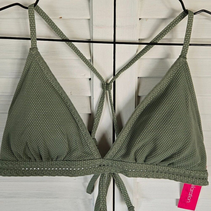 Xhilaration Pique Crochet Trim Triangle Bikini TOP Sage Green XL (12-14) JRS