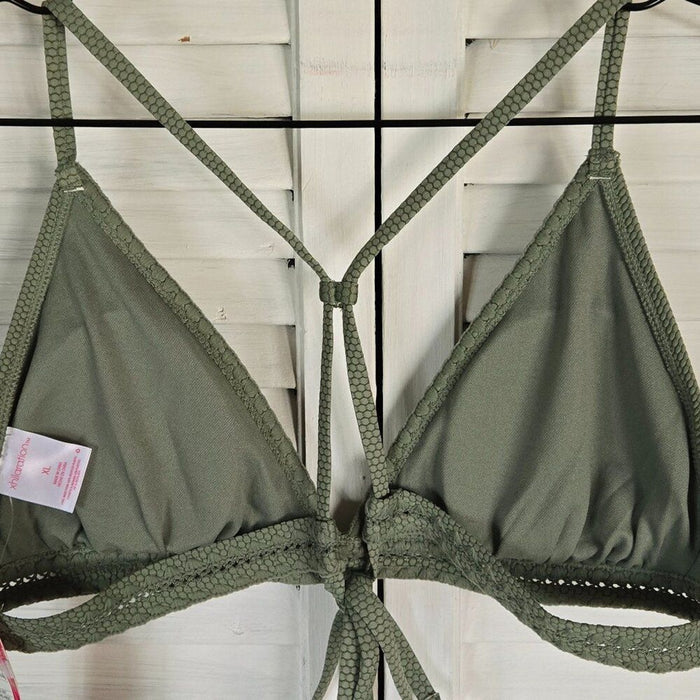 Xhilaration Pique Crochet Trim Triangle Bikini TOP Sage Green XL (12-14) JRS