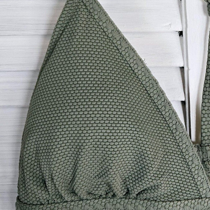 Xhilaration Pique Crochet Trim Triangle Bikini TOP Sage Green XL (12-14) JRS
