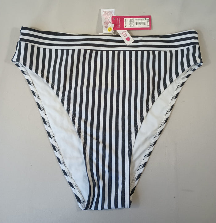 Xhilaration XL Black White Striped Glitter Swim Bikini Bottoms Hygenic Liner