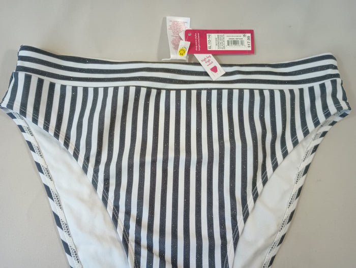 Xhilaration XL Black White Striped Glitter Swim Bikini Bottoms Hygenic Liner