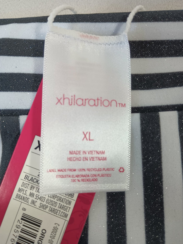 Xhilaration XL Black White Striped Glitter Swim Bikini Bottoms Hygenic Liner