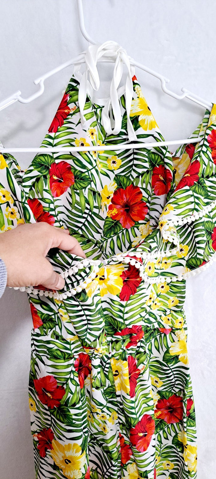 Xoxo Tropical Jumpsuit Halter Ruffle Sleeve Colorful