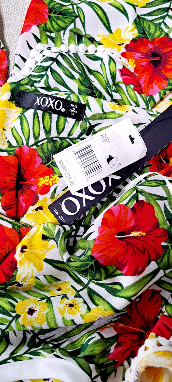 Xoxo Tropical Jumpsuit Halter Ruffle Sleeve Colorful