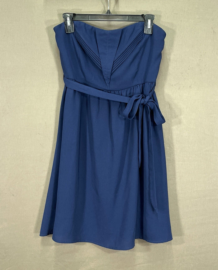 YA Los Angeles Navy Crepe Pleated Detail Tie Belt Cocktail/Party Dress
