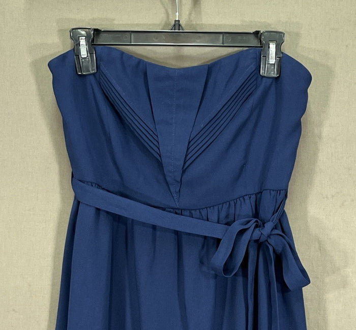 YA Los Angeles Navy Crepe Pleated Detail Tie Belt Cocktail/Party Dress