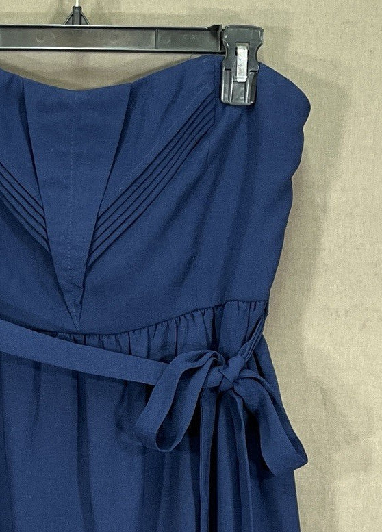 YA Los Angeles Navy Crepe Pleated Detail Tie Belt Cocktail/Party Dress