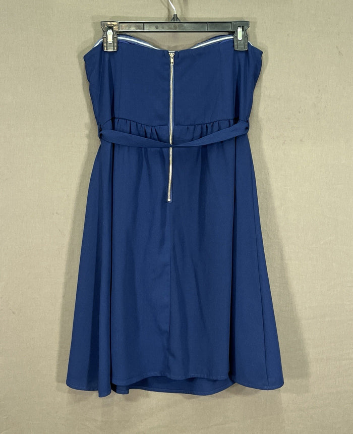 YA Los Angeles Navy Crepe Pleated Detail Tie Belt Cocktail/Party Dress