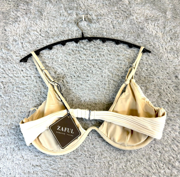 Zaful Women's Beige Pleated 2 Piece Bikini Set