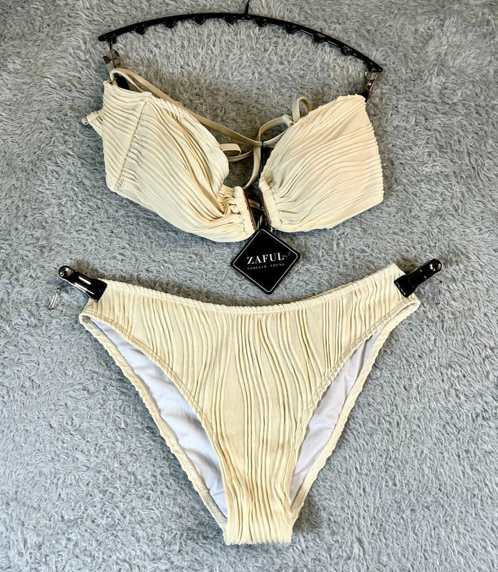 Zaful Women's Cream Textured Bikini Swimwear