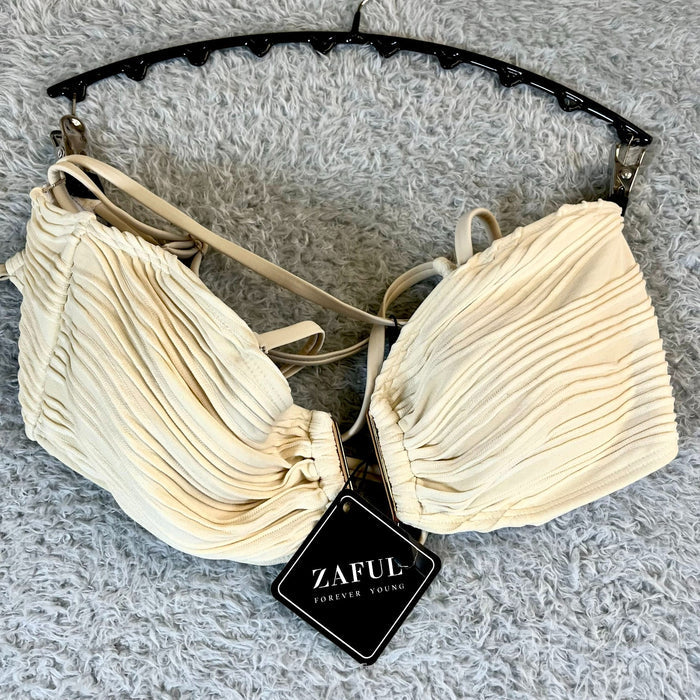 Zaful Women's Cream Textured Bikini Swimwear