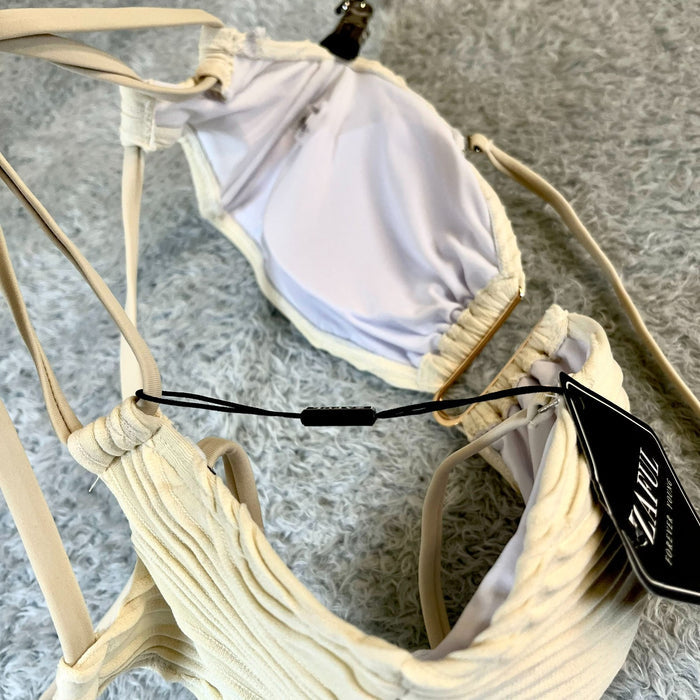 Zaful Women's Cream Textured Bikini Swimwear