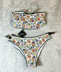 Zaful Womens Multicolor Floral Print Bikini Set with Scalloped Edges