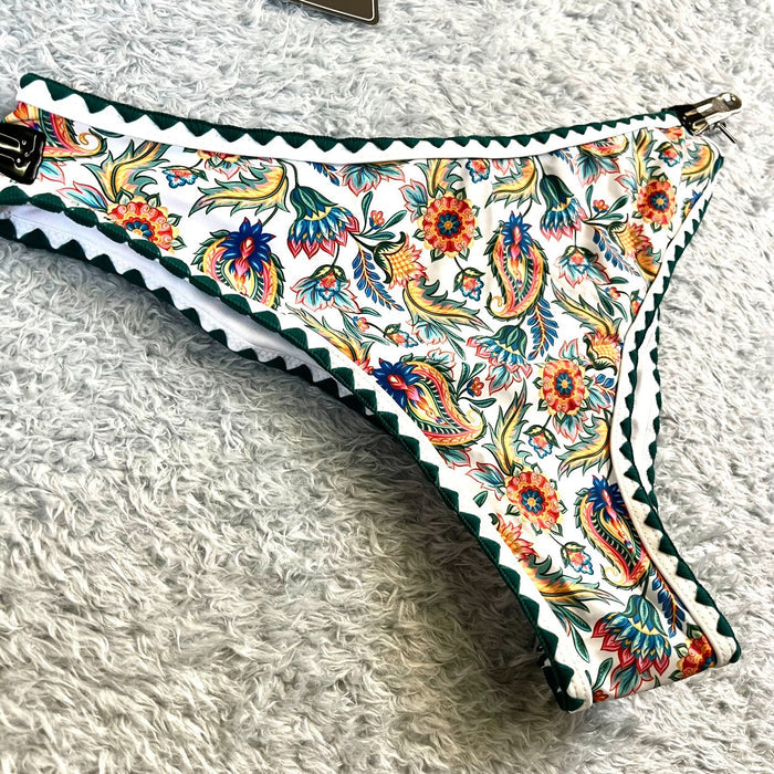 Zaful Womens Multicolor Floral Print Bikini Set with Scalloped Edges