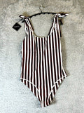 Zaful Women's White & Black Striped One Piece Swimsuit
