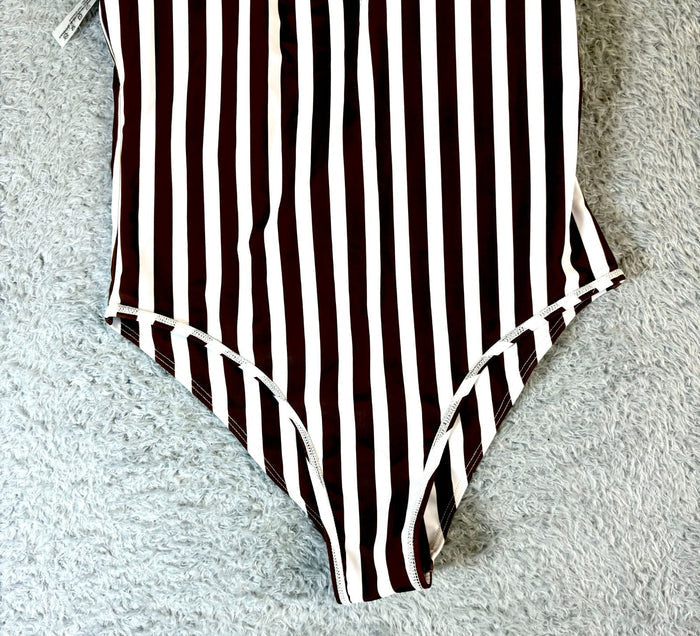 Zaful Women's White & Black Striped One Piece Swimsuit
