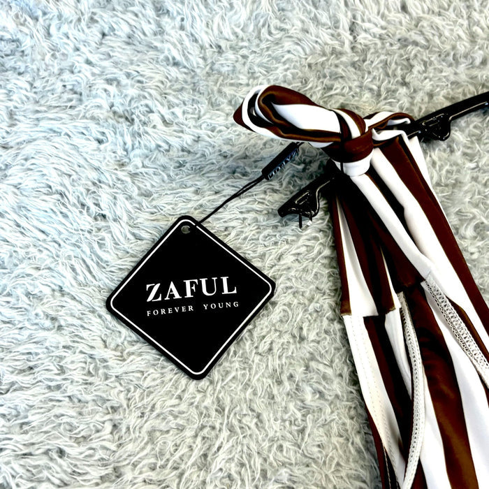 Zaful Women's White & Black Striped One Piece Swimsuit