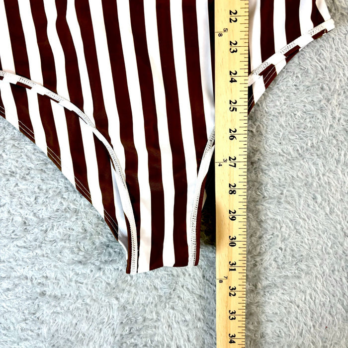 Zaful Women's White & Black Striped One Piece Swimsuit