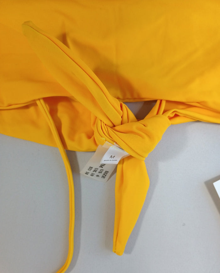 Zaful Yellow Bikini Top Women's Adjustable Tie Strap