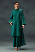 NAQSHI Zahra emerald green ready-to-wear formal 3-piece outfit with embroidered shirt, straight trousers and matching dupatta for weddings and party events