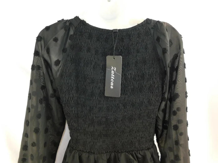 Zattoas Women's Black Polka Dot Dress – Size Medium, Stylish Casual Dress