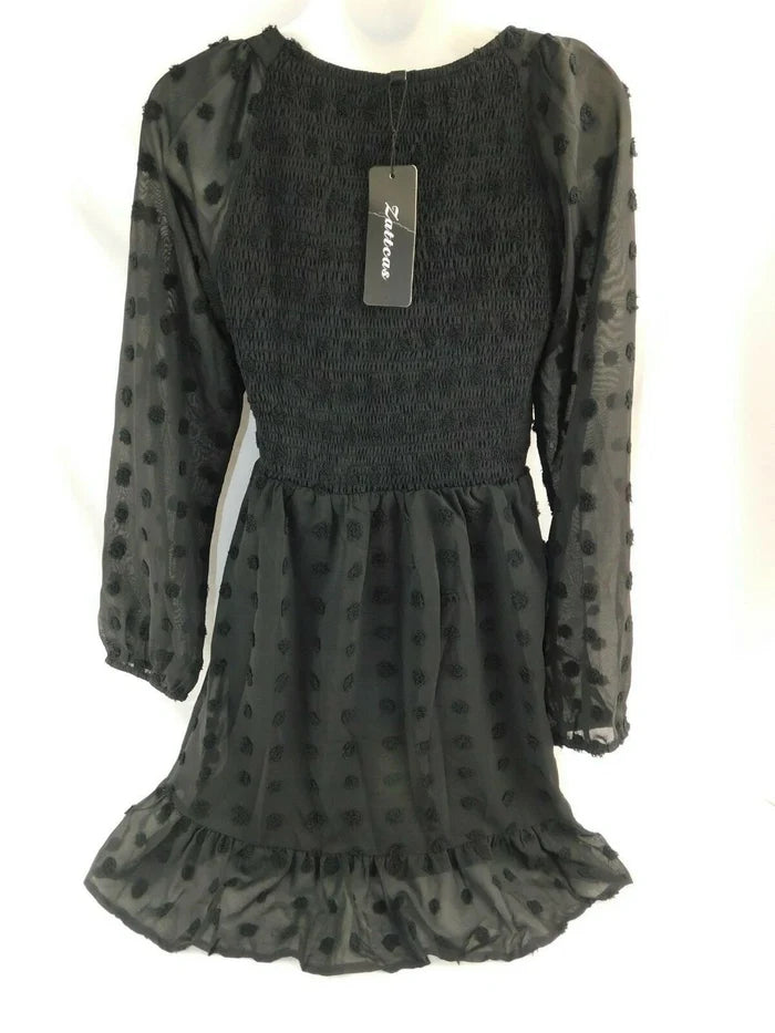 Zattoas Women's Black Polka Dot Dress – Size Medium, Stylish Casual Dress