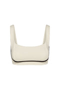 Ivory square-neck sports bra with wide straps and black contrast piping along the underbust
