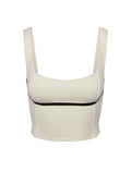 Cream cropped tank top with square neckline and black piped underbust seam