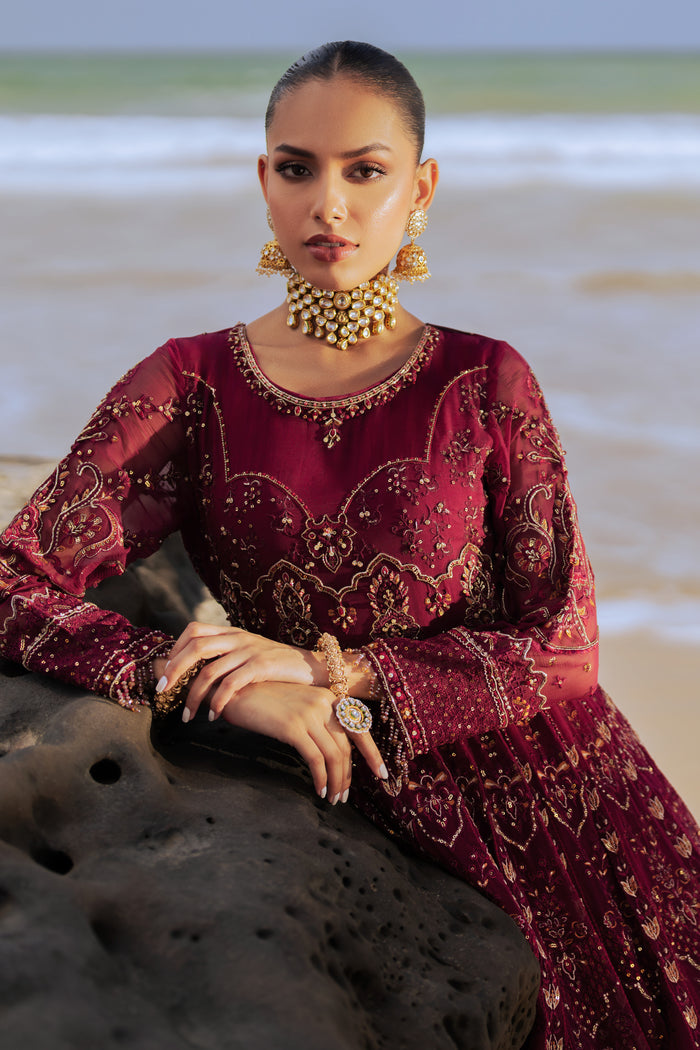 NAQSHI Zureal frock bodice highlighting dense hand-adda embroidery, sequin clusters, threadwork and handmade hanging embellishments.